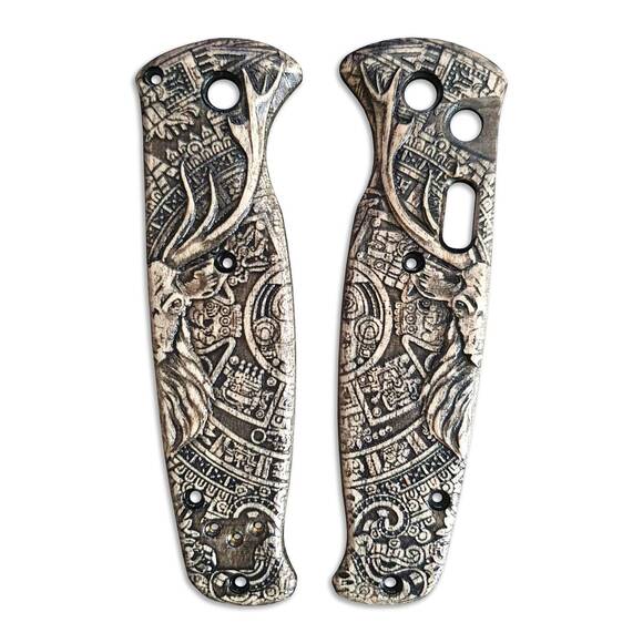 Benchmade Composite Lite Auto 4300 maple handle scales - Deer Aztec / hand-painted