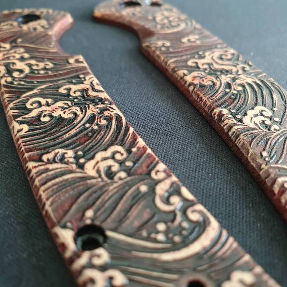 CIVIVI Chevalier maple handle scales - Japan Wave Baroque / hand-painted