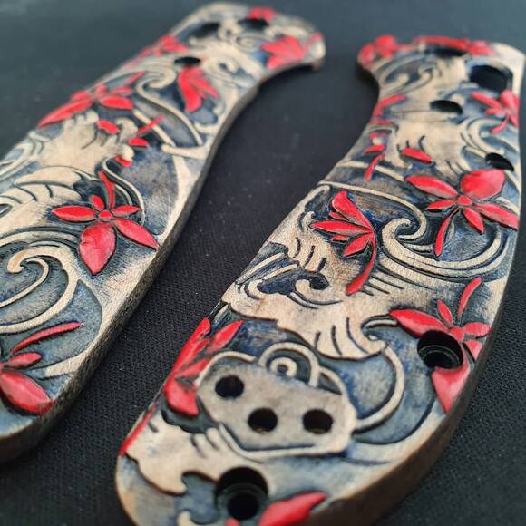 Benchmade Griptilian 550 maple handle scales - Japanese Maple Lefty / hand-painted