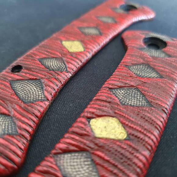 CIVIVI Riffle maple handle scales - Katana Red Gold Coin / hand-painted