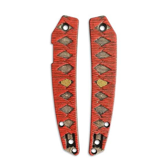 Spyderco Ikuchi maple handle scales - Katana Red Gold Coin / hand-painted