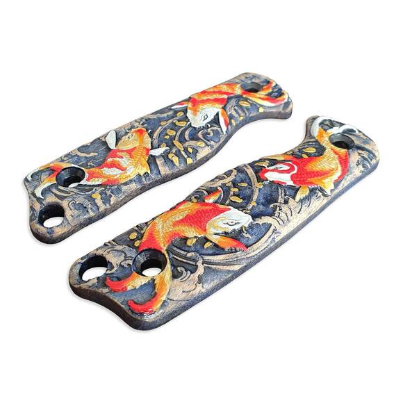 Varusteleka Skrama 80 maple handle scales - Koi #01 / hand-painted