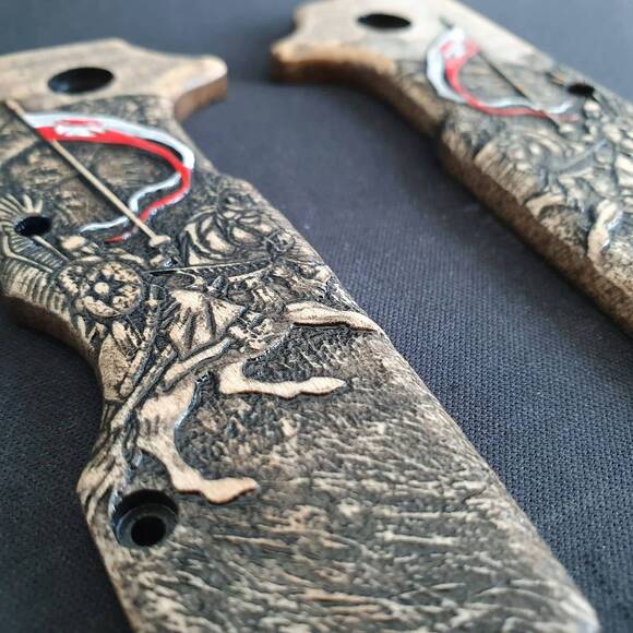 Cold Steel SR1 maple handle scales - Polish Husria / hand-painted