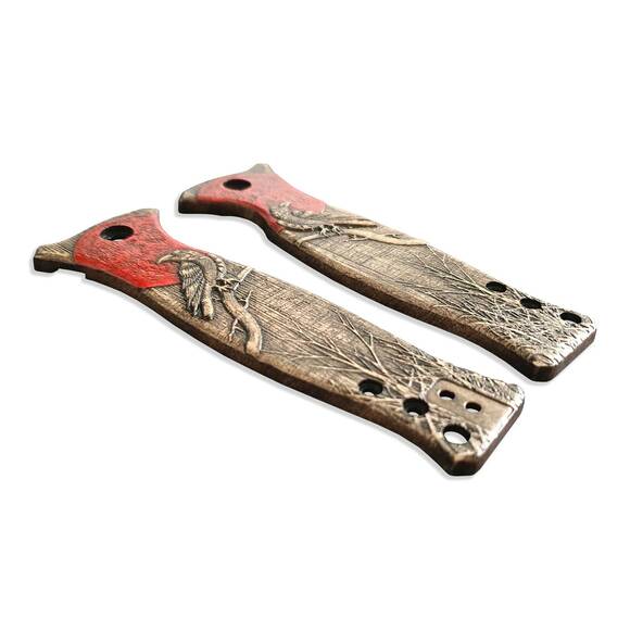 Kershaw XCOM maple handle scales - Red Raven / hand-painted