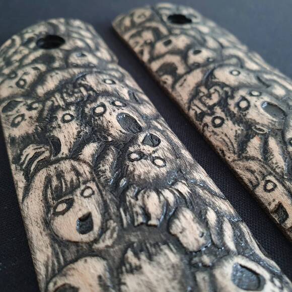 1911 Full-Size Maple Grips - Scared Faces / Hand-painted
