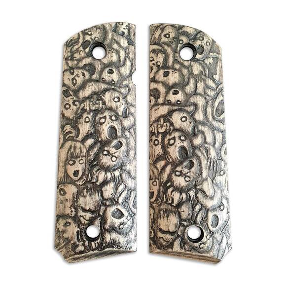 1911 full-size maple grips - Scared Faces / hand-painted