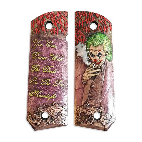 1911 full-size Bobtail maple grips - Smoking Joker V2 / hand-painted