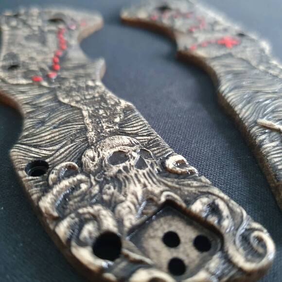 Cold Steel Mini Recon-1 maple handle scales - Treasure Map / hand-painted