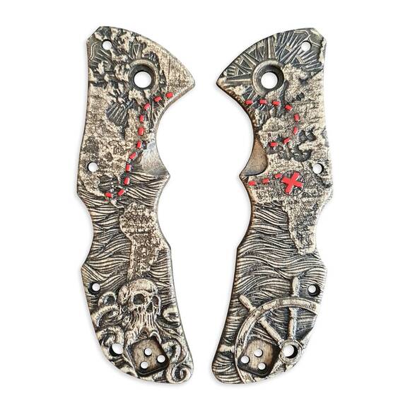 Cold Steel Mini Recon-1 maple handle scales - Treasure Map / hand-painted