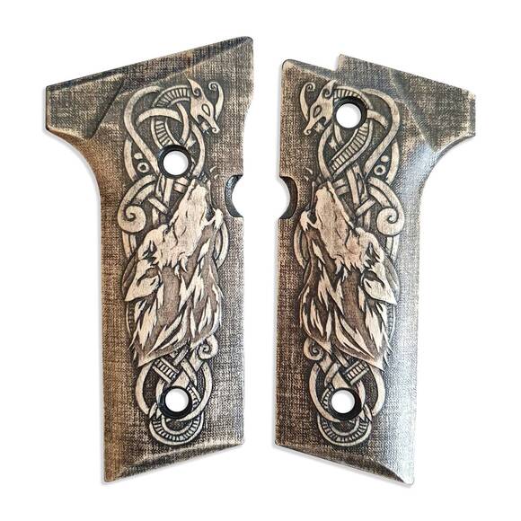 Beretta 92X, M9A3, M9A4 maple grips - Wolves / hand-painted