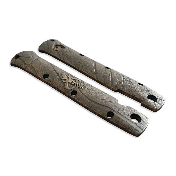 Wood Bark X Mythosaur Skull (3169) - Cold Steel Ti-Lite 4 Knife Scales by Svechnikov Knives