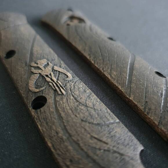 Wood Bark X Mythosaur Skull (3169) - Cold Steel Ti-Lite 4 Knife Scales by Svechnikov Knives