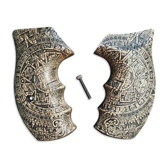 Smith And Wesson K/L frame Round Butt maple grips - Aztec / hand-painted