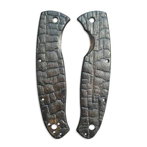 Spyderco Resilience Tip Up maple handle scales - Burned / hand-painted