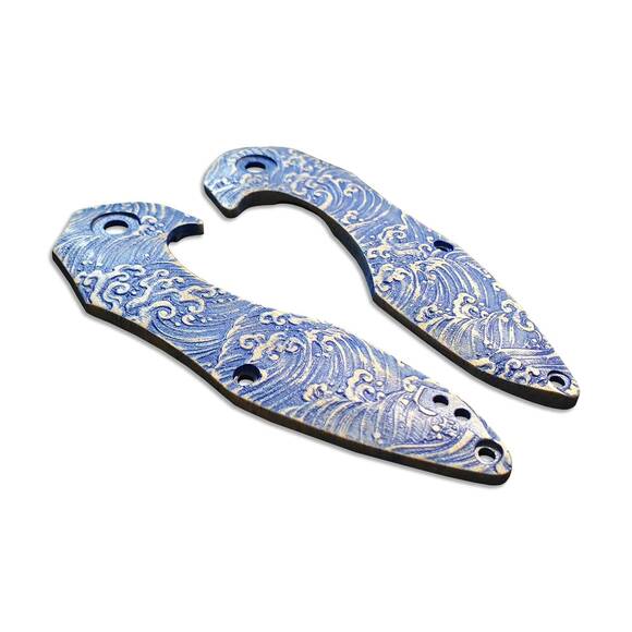 Kizer Minitherium maple handle scales - Japan Wave / hand-painted