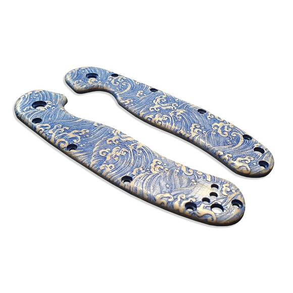 Ontario RAT-1 maple handle scales - Japan Wave / hand-painted