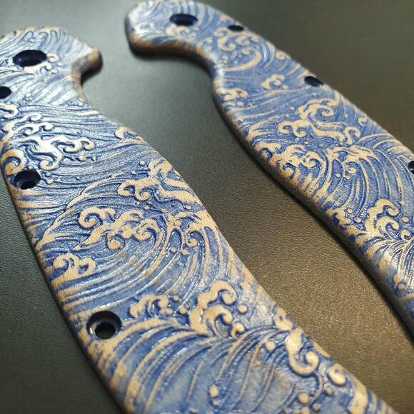 Ontario RAT-1 maple handle scales - Japan Wave / hand-painted