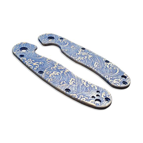 Ontario RAT-2 maple handle scales - Japan Wave / hand-painted