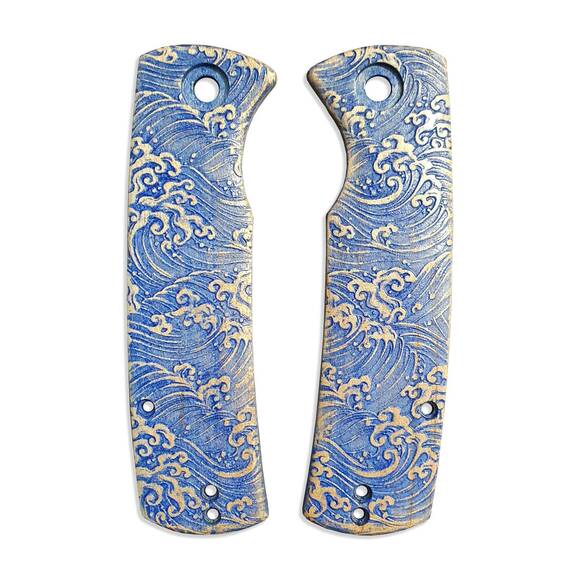 Petrified Fish Beluga 3.62" maple handle scales - Japan Wave / hand-painted