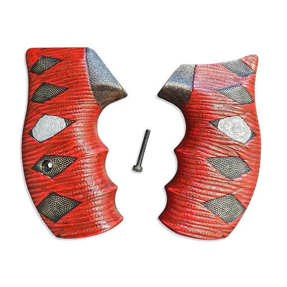 Smith And Wesson K/L frame Round Butt maple grips - Katana Red Silver Coin / hand-painted