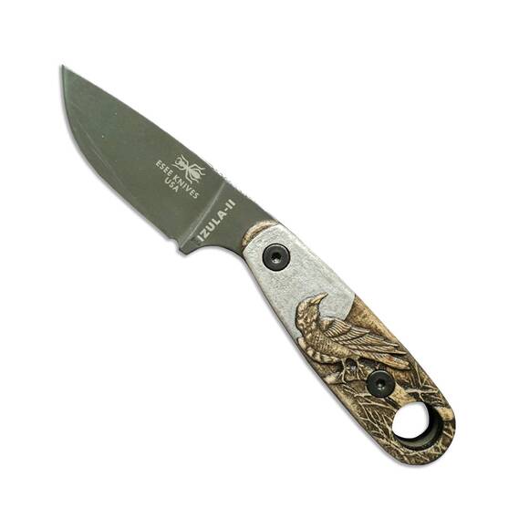 ESEE Izula 2 maple handle scales - Moon Raven / hand-painted