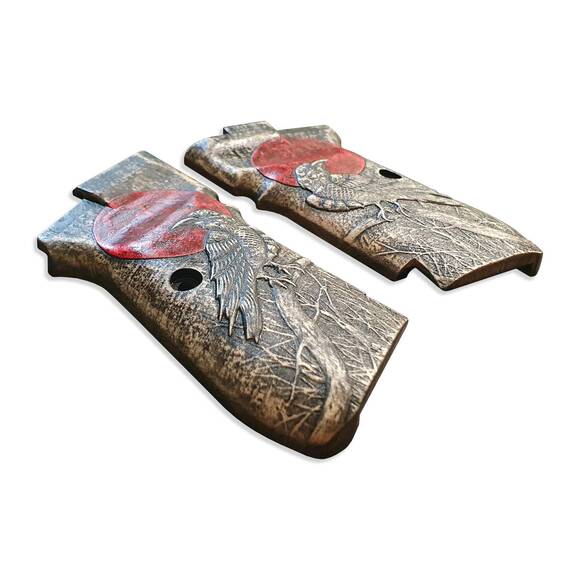 CZ 82, 83 Maple Grips - Red Raven / Hand-painted