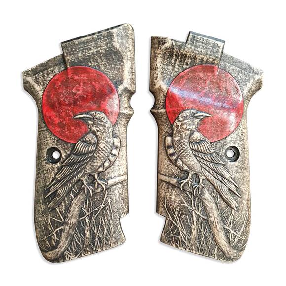 CZ 82, 83 maple grips - Red Raven / hand-painted