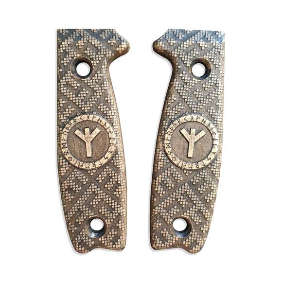 ESEE Model 3/4 maple handle scales - Rune Algiz / hand-painted