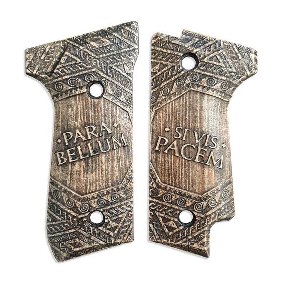 Beretta 92S maple grips - Si Vis Pacem Para Bellum / hand-painted