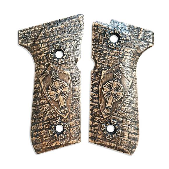 Beretta 92 full-size maple grips - Temple Knight / hand-painted