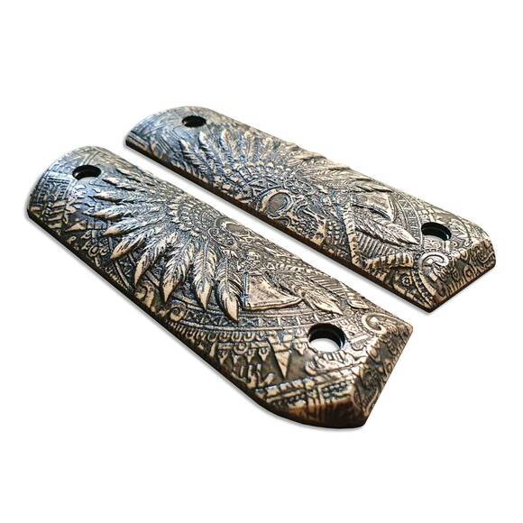 1911 Full-Size Round Butt Maple Grips - War Chief / Hand-painted