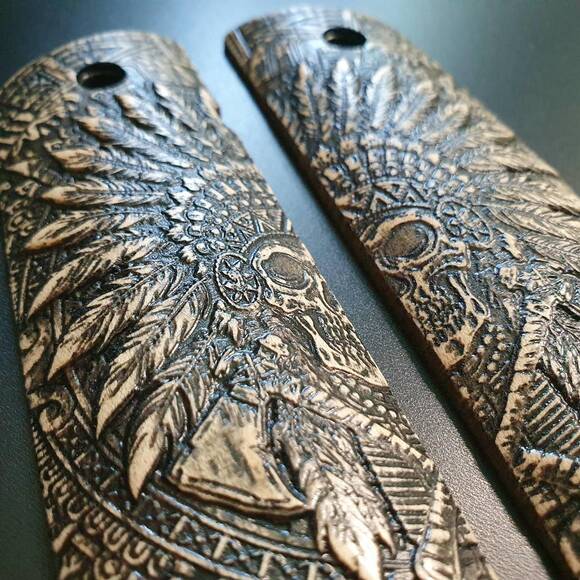 1911 Full-Size Round Butt Maple Grips - War Chief / Hand-painted