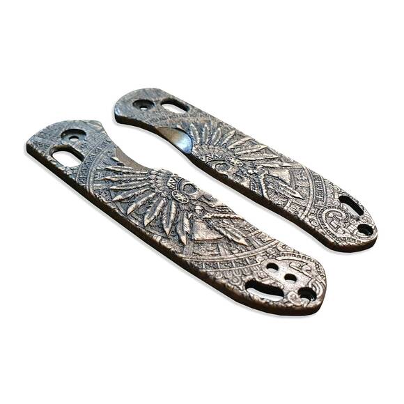 Kizer Drop Bear maple handle scales - War Chief / hand-painted
