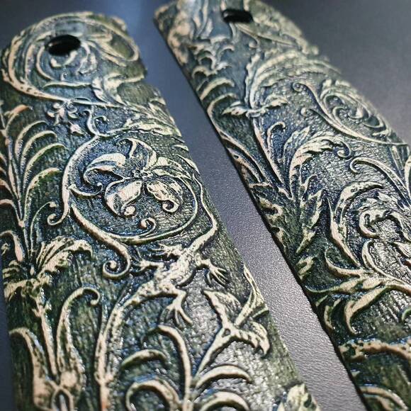 1911 Full-Size Magwell Maple Grips - Wild Thickets Green / Hand-painted