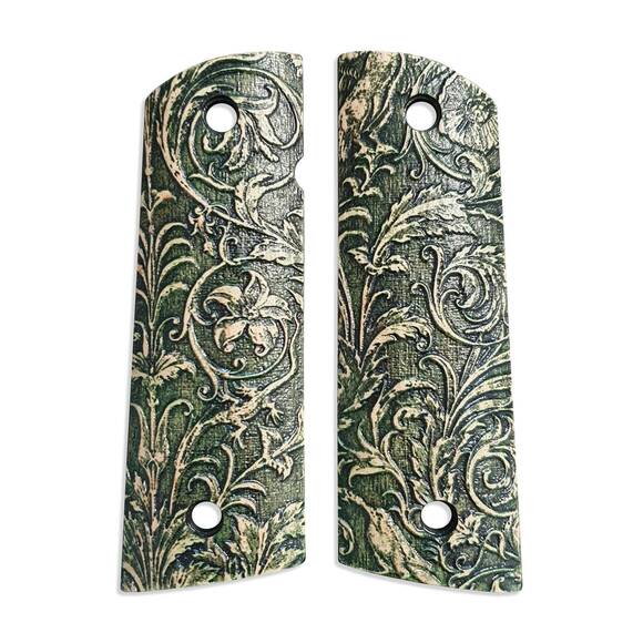1911 full-size Magwell maple grips - Wild Thickets Green / hand-painted