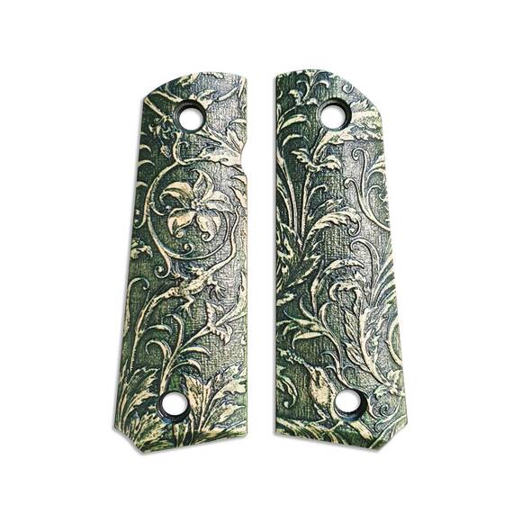 Browning 1911 22 / 380 maple grips - Wild Thickets Green / hand-painted