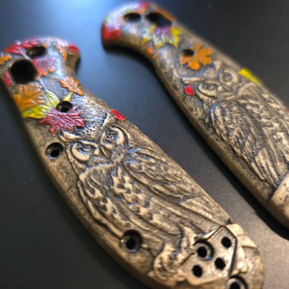 Autumn Owl - Benchmade Mini Griptilian 555, 556 Knife Scales by Svechnikov Knives