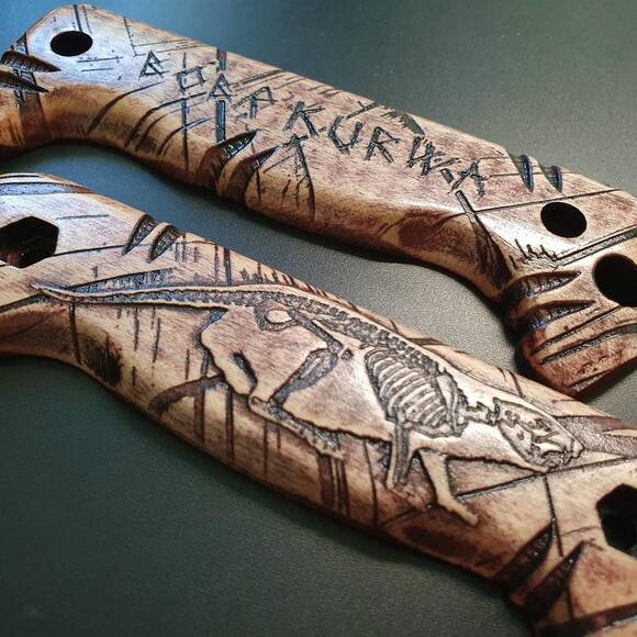 Ka-Bar Becker Long maple handle scales - Bobr Kurwa V2 Light Cherry / hand-painted