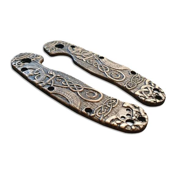 Ontario RAT-2 maple handle scales - Celtic Gates / hand-painted