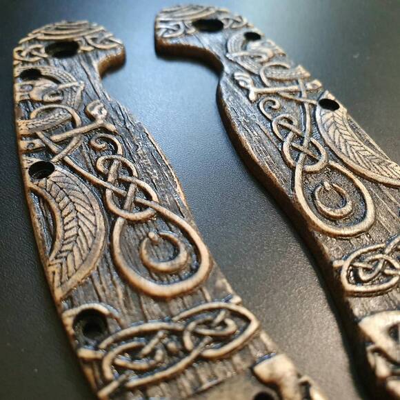 Ontario RAT-2 maple handle scales - Celtic Gates / hand-painted