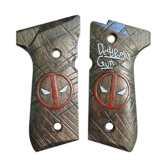 Beretta 92 full-size maple grips - Deadpool V2 / hand-painted