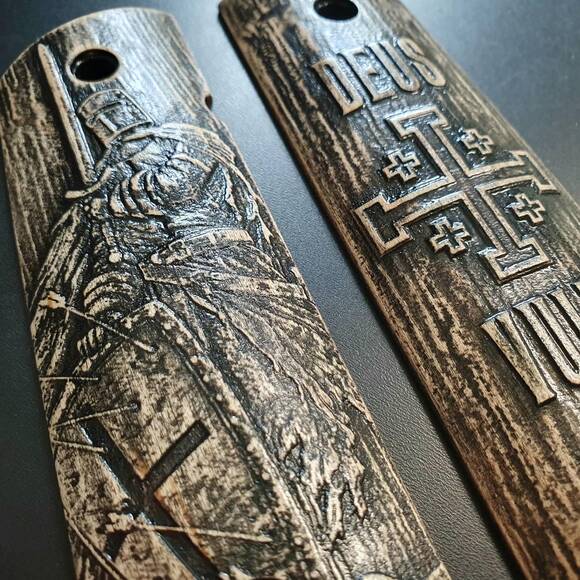 1911 Full-Size Magwell Maple Grips - Deus Vult / Hand-painted