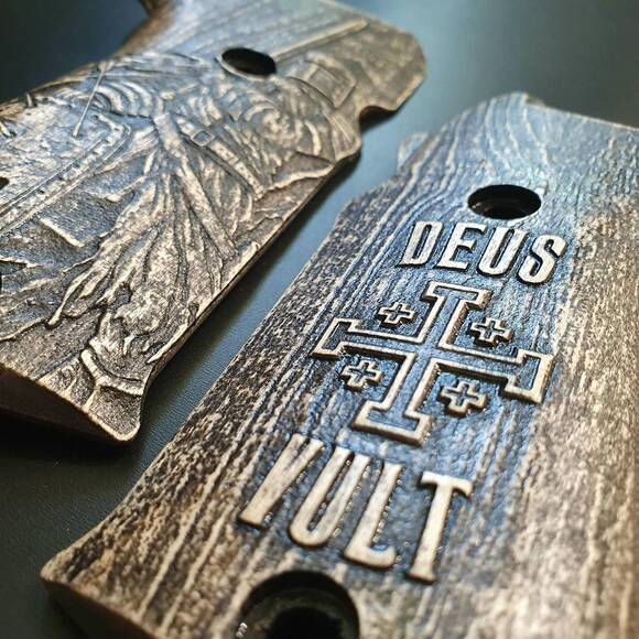 Sig Sauer P220 DA/SA Maple Grips - Deus Vult / Hand-painted