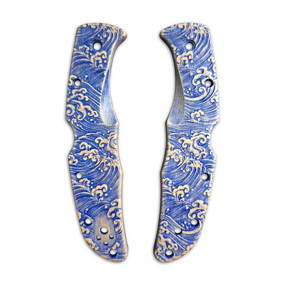 Spyderco Endura 4/Matriarch 2 maple handle scales - Japan Wave / hand-painted