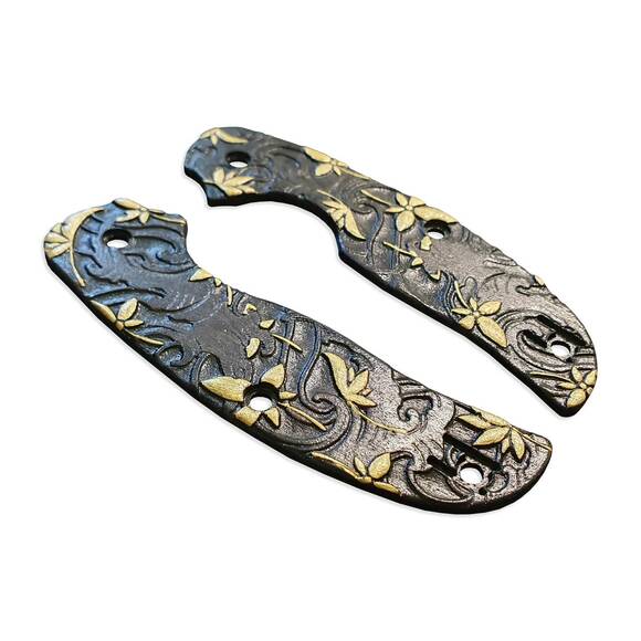 Spyderco Sage 1 maple handle scales - Japanese Maple Black Gold / hand-painted