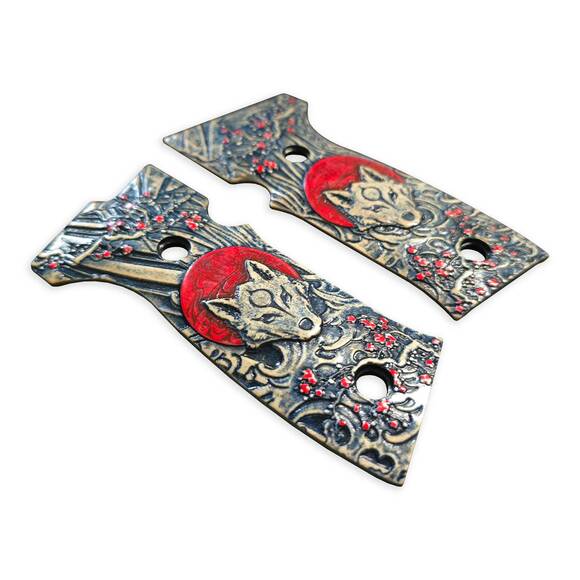 Sig Sauer P320 AXG Maple Grips - Japanese Wolf And Sakura / Hand-painted