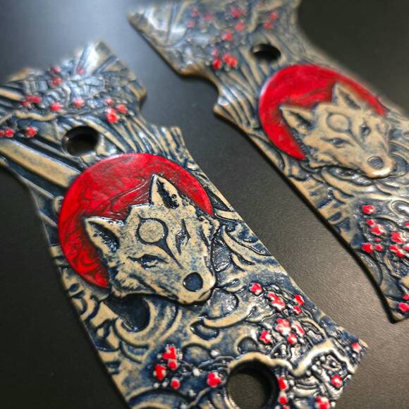 Sig Sauer P320 AXG Maple Grips - Japanese Wolf And Sakura / Hand-painted