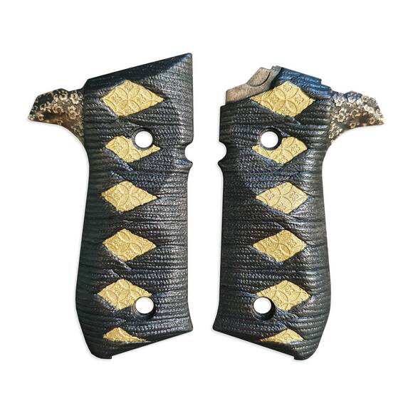 Arex Rex Zero 1 Standard Palm Swell maple grips - Katana Black Gold / hand-painted