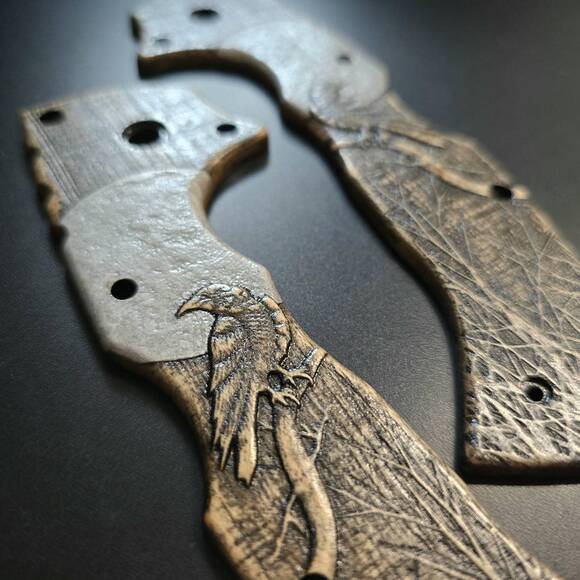 Cold Steel 4-Max Scout maple handle scales - Moon Raven / hand-painted