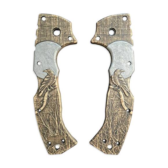 Cold Steel 4-Max Scout maple handle scales - Moon Raven / hand-painted